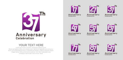 Anniversary logo set vector design, purple color for celebration event
