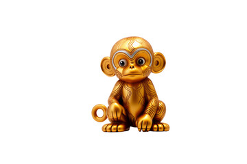Fototapeta premium A golden monkey figurine, intricately detailed, sits against a green backdrop. background removed