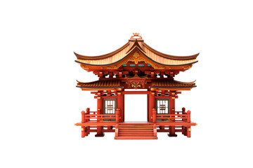Intricate red Japanese gate, traditional architecture, detailed carvings, and layered roof. background removed