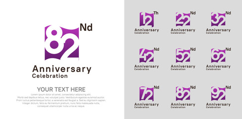 Anniversary logo set vector design, purple color for celebration event