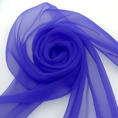 A flowing spiral arrangement of delicate transparent blue fabric
