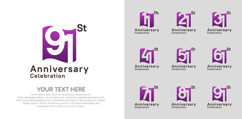 Anniversary logo set vector design, purple color for celebration event