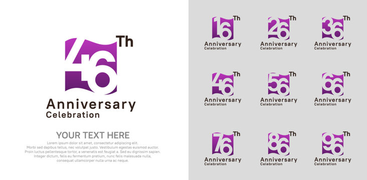 Anniversary logo set vector design, purple color for celebration event