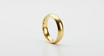 Simple Gold Wedding Band Ring on White Background