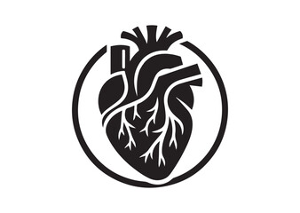 Fototapeta premium Anatomical Heart Silhouette Black Vector White Background
