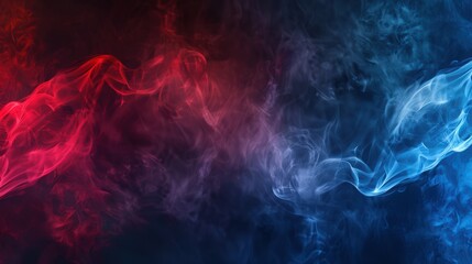 Fototapeta premium Red and blue smoke swirling in dark atmosphere
