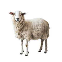 Fototapeta premium Domestic sheep standing profile full body, isolated on transparent background