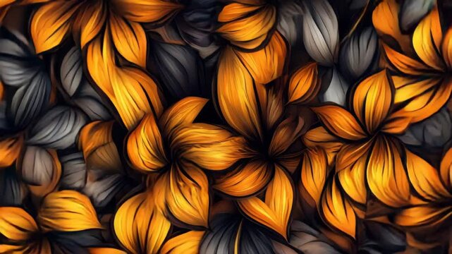 Abstract Floral Pattern with Warm Orange and Grey Tones