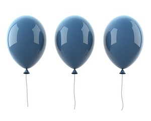 Three Shiny Blue Balloons with Strings Isolated Against a White Background