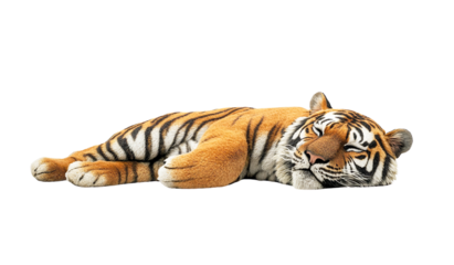 Sleeping tiger in a dark setting, isolated on transparent background