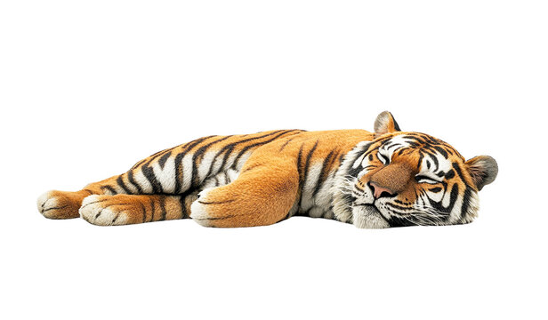 Sleeping tiger in a dark setting, isolated on transparent background