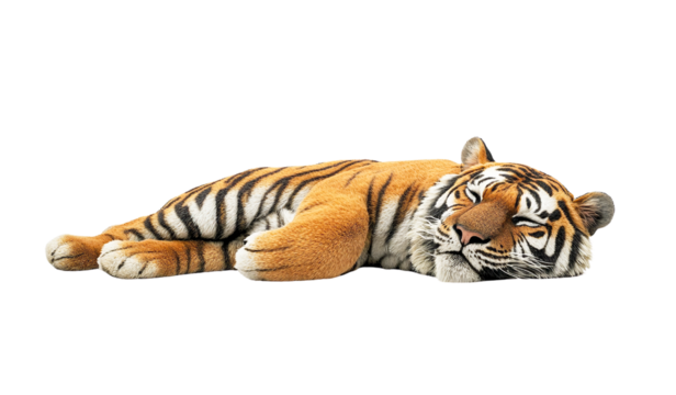 Sleeping tiger in a dark setting, isolated on transparent background