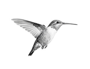 Hummingbird in flight monochrome illustration, isolated on transparent background © iPNG