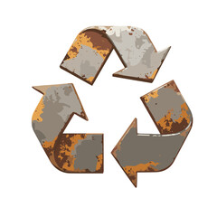 Recycled metal symbol with rust and scratches on a white background  