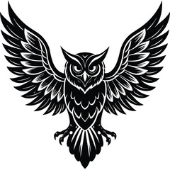 Obraz premium Owl vector graphic black and white flying bird illustration silhouette