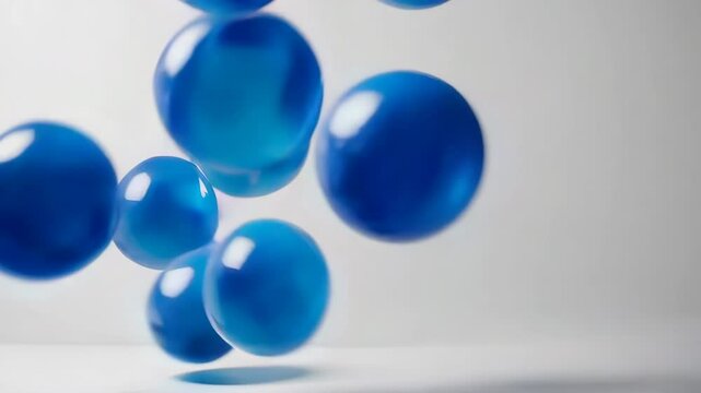 Blue spheres bouncing on white background