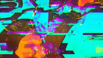 4k loop animation - Abstract neon green, pink glitch art pattern. Retro 80s, 90s, 2000s, Y2K style distortion, digital noise. Funky Futuristic cyberpunk animated pixelated seamless vj background - Powered by Adobe