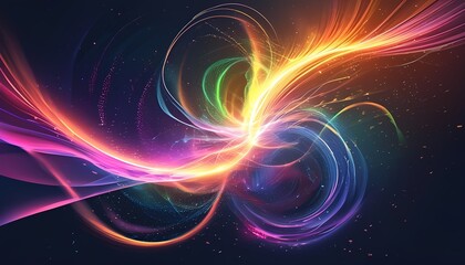 Obraz premium Abstract Light Trails with Vibrant Colors and Swirling Patterns Creating a Dynamic and Energetic Background for Modern Designs and Creative Projects with a Dark Backdrop