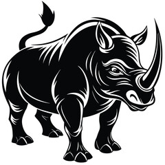 Fototapeta premium Black and white rhino illustration vector design graphic silhouette
