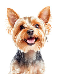 Happy yorkshire terrier dog portrait, isolated on transparent background