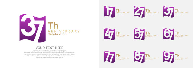 Anniversary logo set vector design, purple and gold color for celebration event