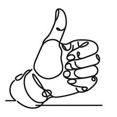 Simple Continuous one line drawing of hand gesture "Like". Transparent background png file