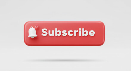 A red subscribe button with a notification bell and the word subscribe in white lettering