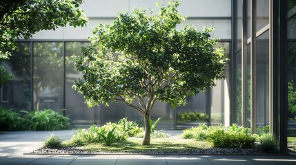 Office Building with Tree for Reducing Carbon Dioxide Emissions