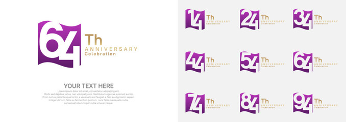 Anniversary logo set vector design, purple and gold color for celebration event