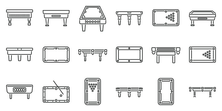 Snooker table icons set. Collection of billiard and snooker tables in various configurations, illustrating gameplay and table designs