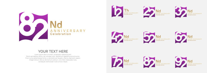 Anniversary logo set vector design, purple and gold color for celebration event