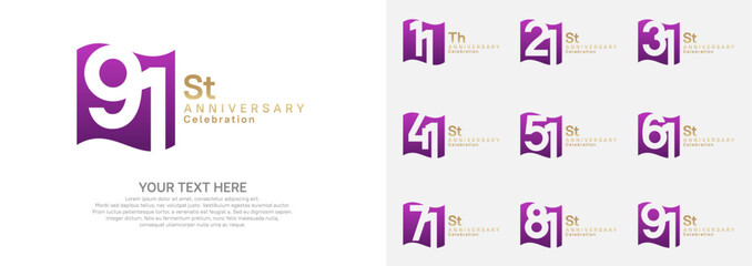 Anniversary logo set vector design, purple and gold color for celebration event