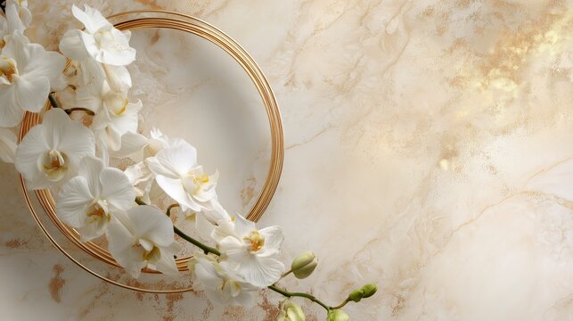 Elegant Orchid and Ceremonial Wreath on Golden Background &ndash; Symbol of National Celebration and Cultural Pride