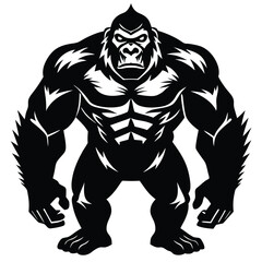 Fototapeta premium Gorilla illustration black and white ape strong animal art silhouette