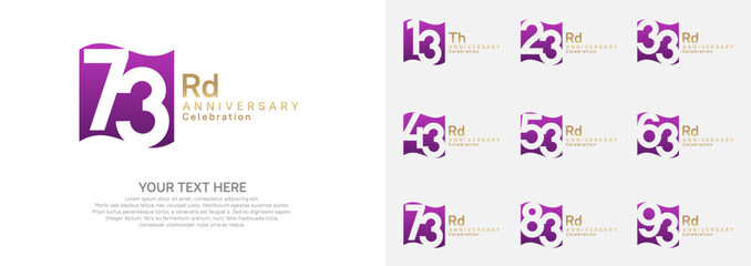 Fototapeta premium Anniversary logo set vector design, purple and gold color for celebration event