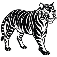 Obraz premium Tiger illustration black and white vector animal graphic art silhouette