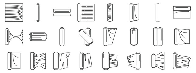 Cellophane stretch film icons set. Different types of roll materials are depicted, showcasing diverse textures, patterns, and potential applications