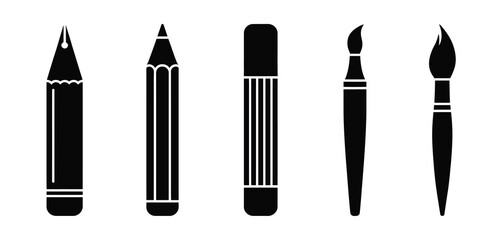 Black and white art supply icons set