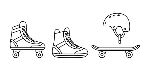 Roller skates skateboard helmet line art illustration