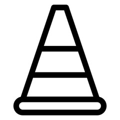 Black and white drawing of a traffic cone. The cone is tall and has three levels
