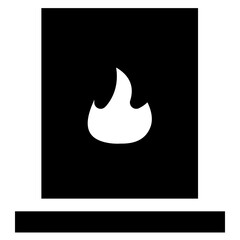 Black and white drawing of a fireplace with a flame. Concept of warmth and comfort