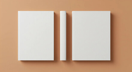 Fototapeta premium Blank book cover template on soft terracotta background . front and back view of magazine or hardcover book . ideas for cover design presentations and marketing.mockup