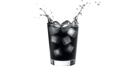 A glass of black cola filled with ice cubes, isolated on a white background&mdash;refreshing and cold, perfect for a thirst-quenching moment.
