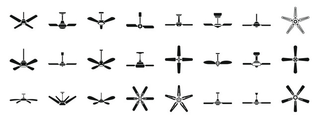 Ceiling fan icons set. Different ceiling fan models, offering efficient cooling and stylish designs for any interior