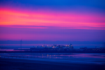 Sunset on a beach in Belgium, Knokke.
