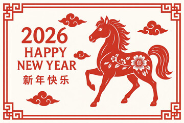 2026 chinese new year of horse celebration with traditional red papercut design