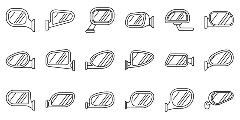 Side rear view mirror icons set. Car side mirrors ensure safe driving by providing a clear view of surrounding traffic