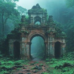 Overgrown gate in jungle.