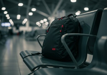 cinematic photo of a bag, backpack or duffel on an airport chair