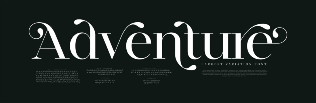 Premium luxury vintage alphabet letters font. Classic Lettering Minimal Fashion Designs. Typography sans serif simple wedding logo fonts and number. vector illustration
